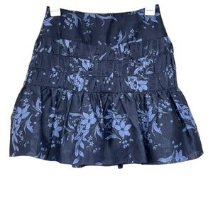 Keepsake The Label Navy Blue Stencil Floral Stand Tall Mini Tiered Skirt XS NWT